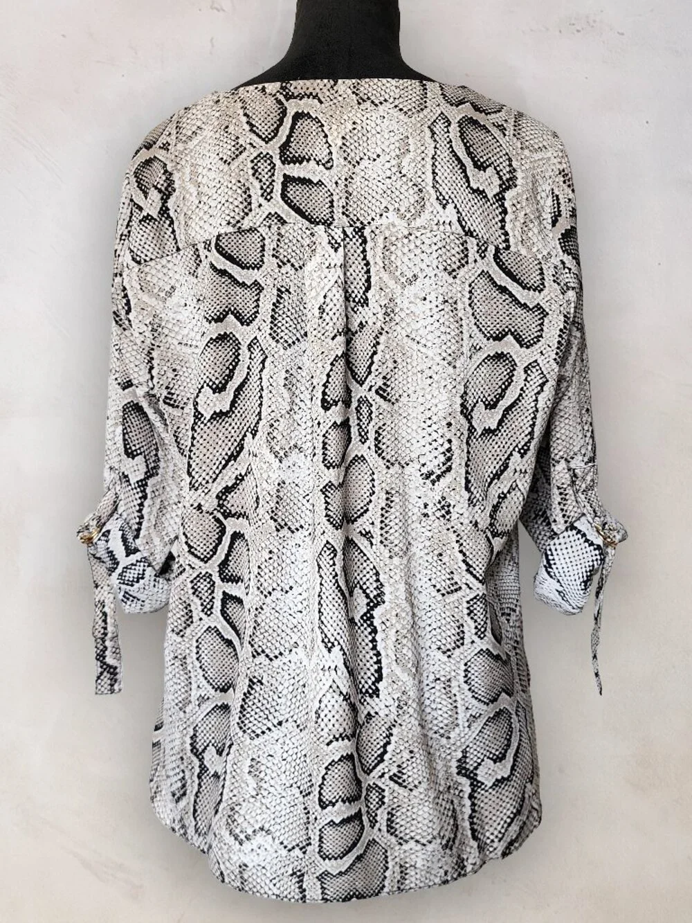 MICHAEL KORS Snakeskin Python Print Notch Neck Roll Tab Blouse Top